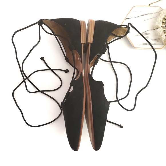 Zara Tie Up Suede Flats in Black Size 36 - Picture 3 of 8